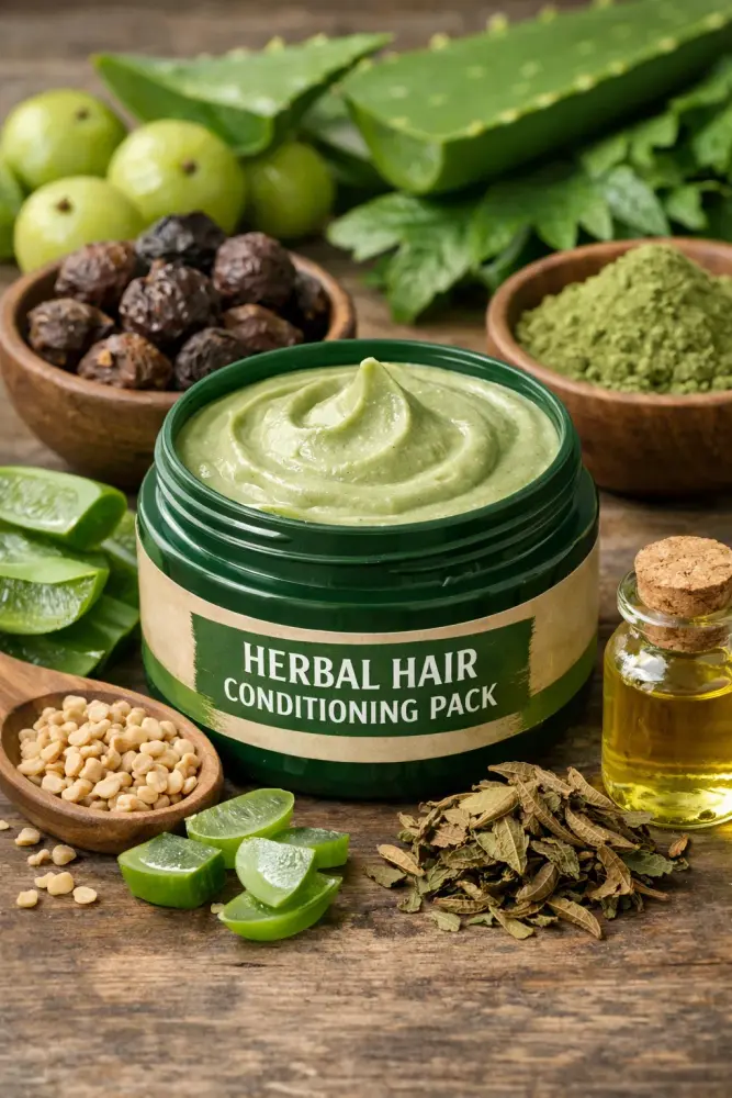Plant-based herbal hair conditioning to improve hair texture and scalp health